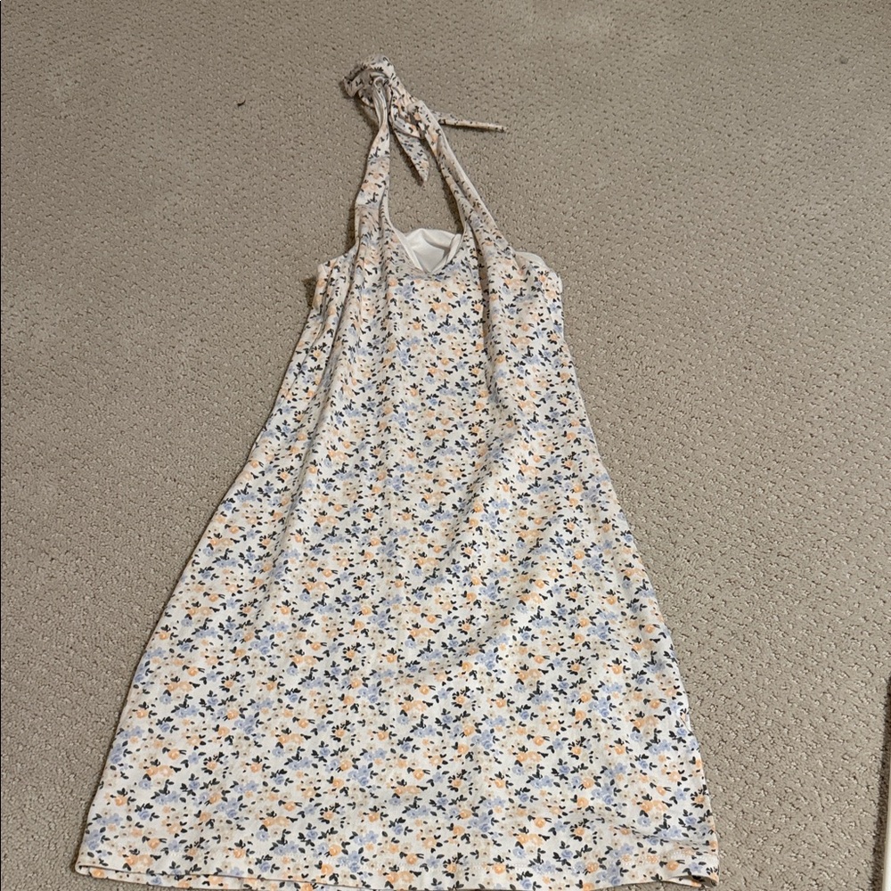 Hollister Floral Mini Dress - Cream and Blue